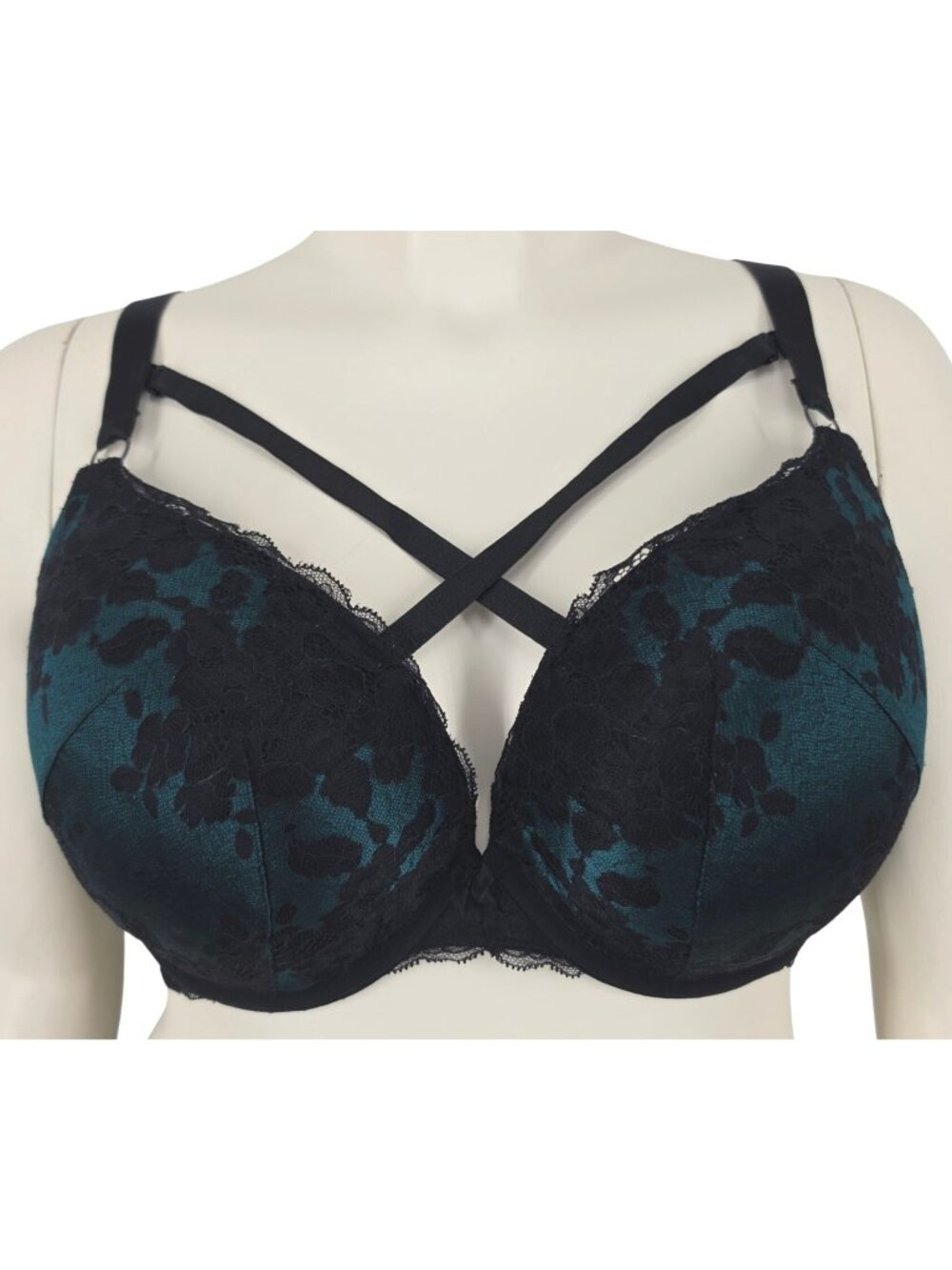 Women's Torrid Curve Convertible Green Black Lace Multiway Bra Underwire 40F